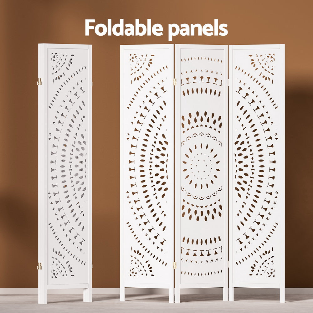 Artiss 3 Panel Room Divider Screen 132x170cm Circle White-Furniture &gt; Bedroom-PEROZ Accessories