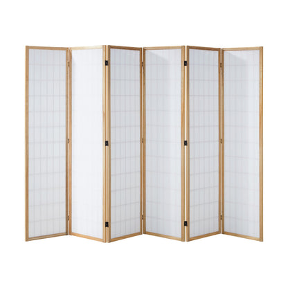 Oikiture 6 Panel Room Divider Timber Farbic Natural-Room Dividers-PEROZ Accessories
