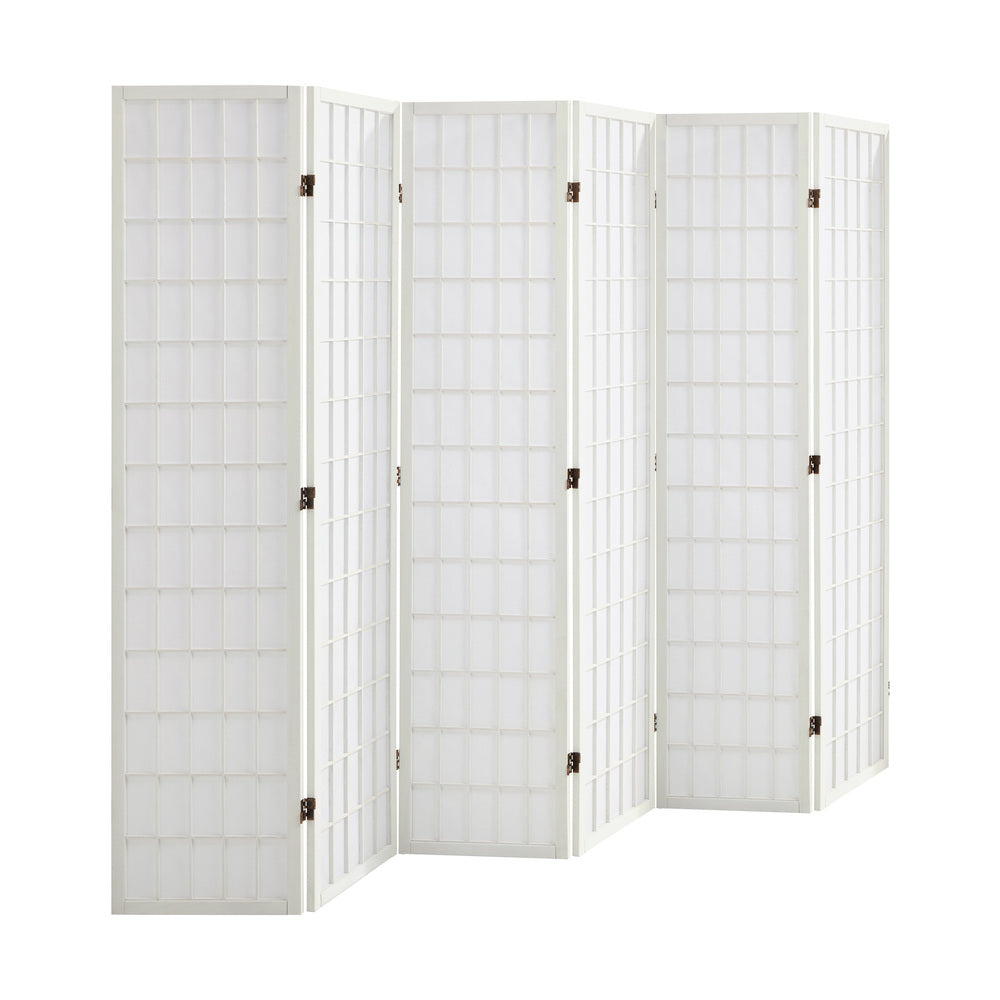 Oikiture 6 Panel Room Divider Timber Farbic White-Room Dividers-PEROZ Accessories