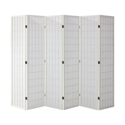 Oikiture 6 Panel Room Divider Timber Farbic White-Room Dividers-PEROZ Accessories
