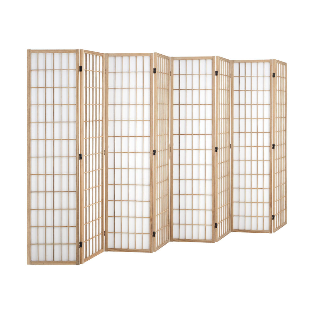 Oikiture 8 Panel Room Divider Timber Farbic Natural-Room Dividers-PEROZ Accessories
