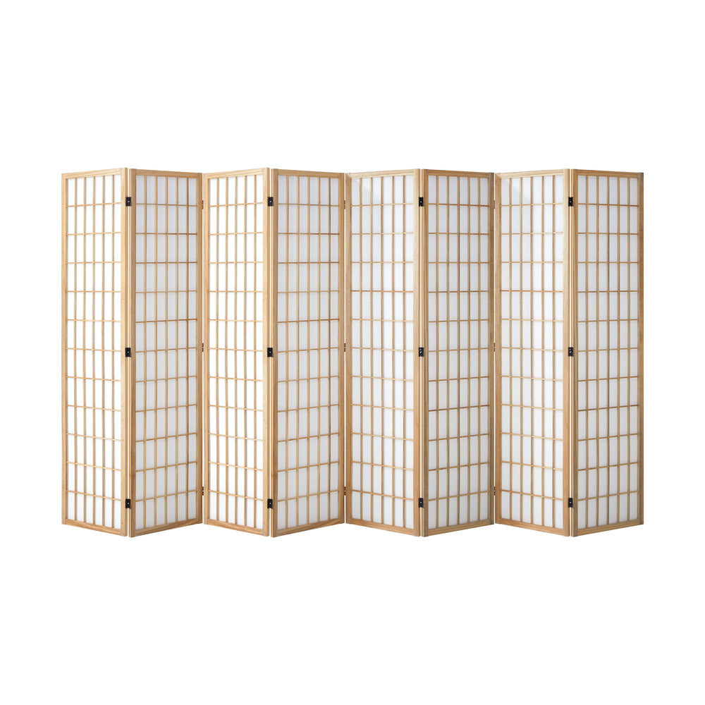 Oikiture 8 Panel Room Divider Timber Farbic Natural-Room Dividers-PEROZ Accessories