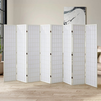 Oikiture 8 Panel Room Divider Timber Farbic White-Room Dividers-PEROZ Accessories