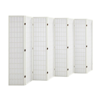 Oikiture 8 Panel Room Divider Timber Farbic White-Room Dividers-PEROZ Accessories