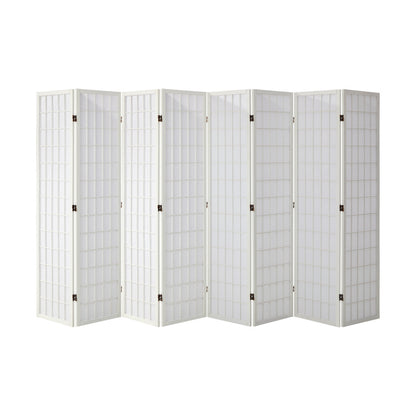 Oikiture 8 Panel Room Divider Timber Farbic White-Room Dividers-PEROZ Accessories