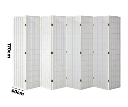 Oikiture 8 Panel Room Divider Timber Farbic White-Room Dividers-PEROZ Accessories