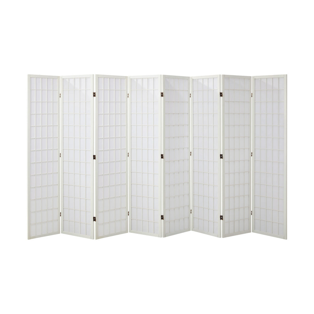 Oikiture 8 Panel Room Divider Timber Farbic White-Room Dividers-PEROZ Accessories