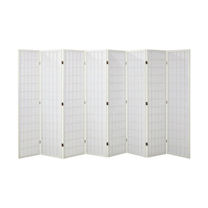 Oikiture 8 Panel Room Divider Timber Farbic White-Room Dividers-PEROZ Accessories