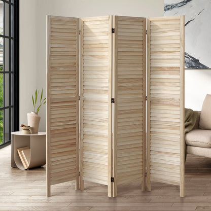 Oikiture 4 Panel Room Divider Timber Wooden Natural-Room Dividers-PEROZ Accessories