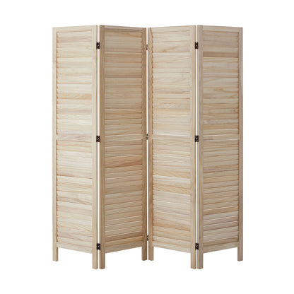 Oikiture 4 Panel Room Divider Timber Wooden Natural-Room Dividers-PEROZ Accessories
