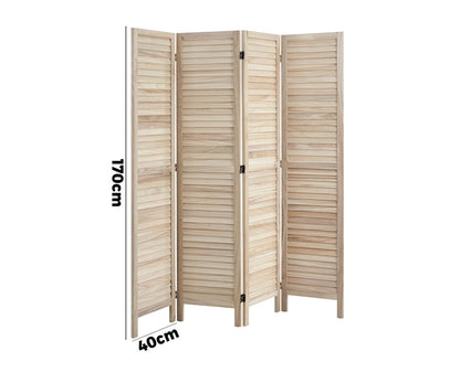 Oikiture 4 Panel Room Divider Timber Wooden Natural-Room Dividers-PEROZ Accessories