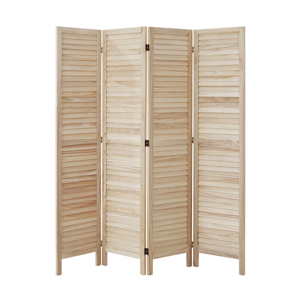 Oikiture 4 Panel Room Divider Timber Wooden Natural-Room Dividers-PEROZ Accessories