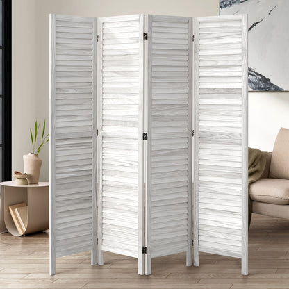 Oikiture 4 Panel Room Divider Timber Wooden Fold White-Room Dividers-PEROZ Accessories