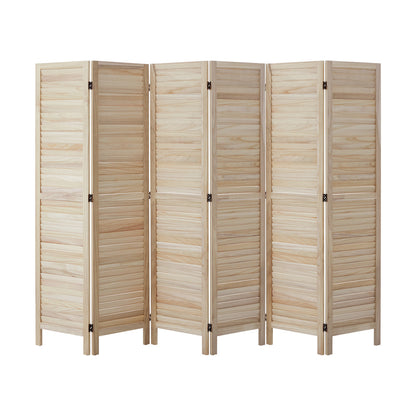 Oikiture 6 Panel Room Divider Timber Wooden Natural-Room Dividers-PEROZ Accessories
