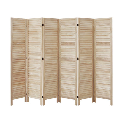 Oikiture 6 Panel Room Divider Timber Wooden Natural-Room Dividers-PEROZ Accessories