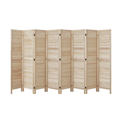 Oikiture 8 Panel Room Divider Timber Wooden Natural-Room Dividers-PEROZ Accessories
