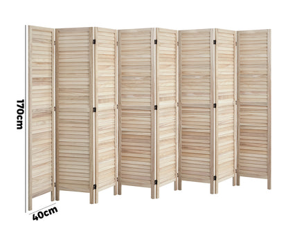 Oikiture 8 Panel Room Divider Timber Wooden Natural-Room Dividers-PEROZ Accessories