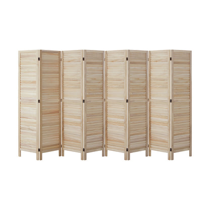 Oikiture 8 Panel Room Divider Timber Wooden Natural-Room Dividers-PEROZ Accessories
