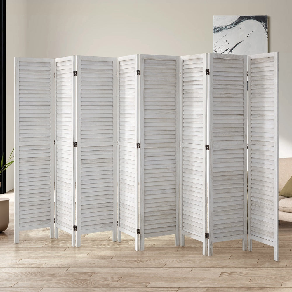 Oikiture 8 Panel Room Divider Timber Wooden Fold White-Room Dividers-PEROZ Accessories
