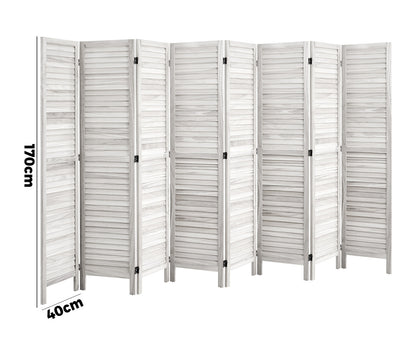 Oikiture 8 Panel Room Divider Timber Wooden Fold White-Room Dividers-PEROZ Accessories