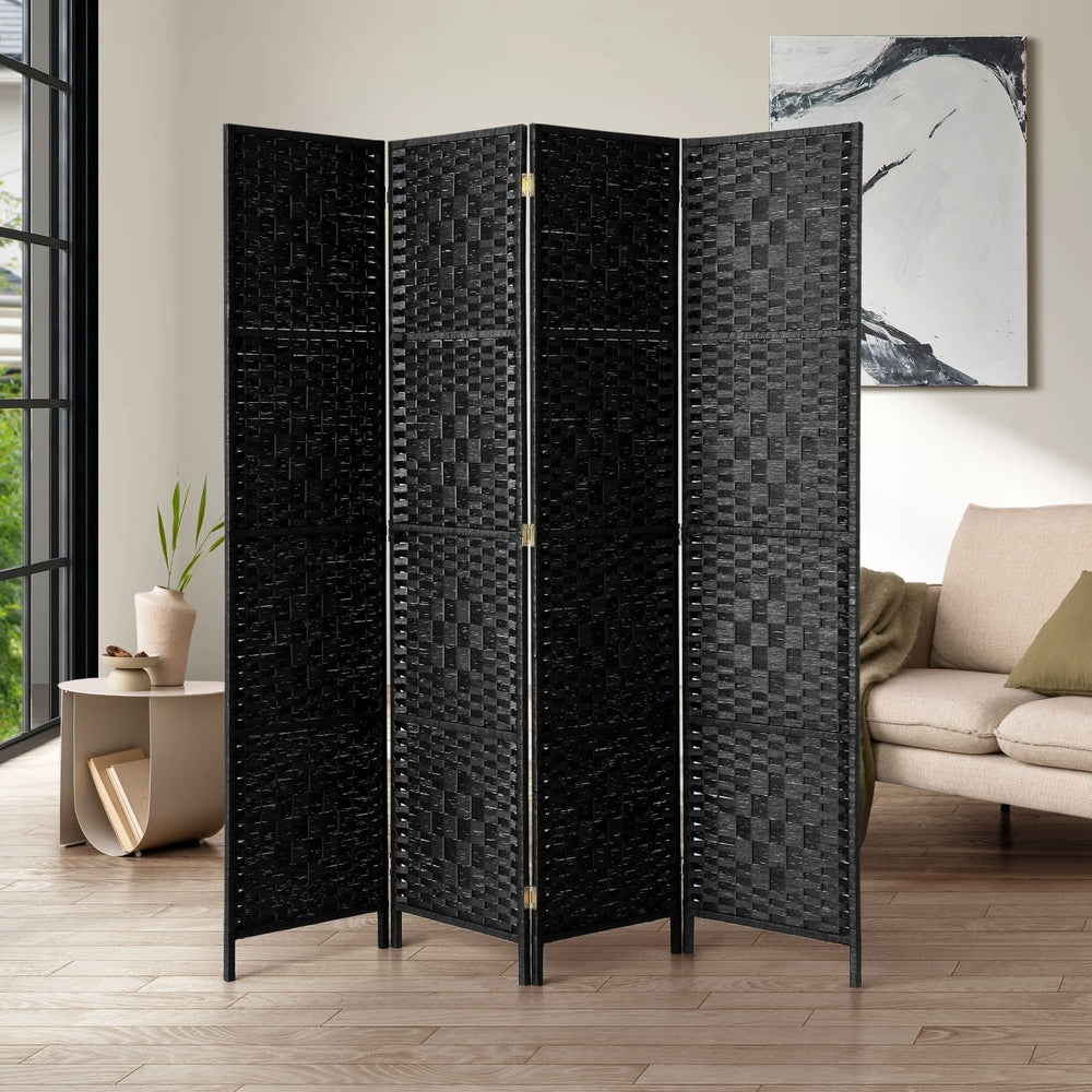 Oikiture 4 Panel Room Divider Privacy Screen Black-Room Divider-PEROZ Accessories