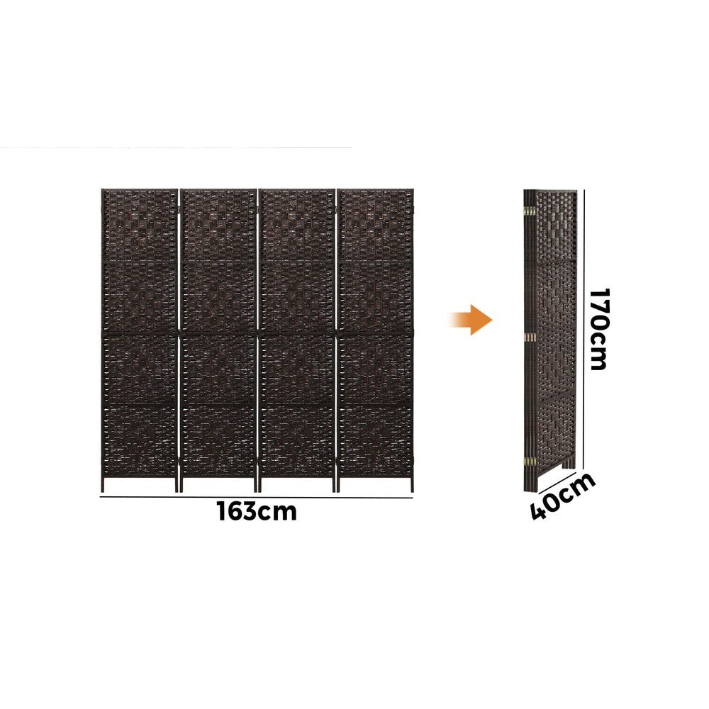 Oikiture 4 Panel Room Divider Privacy Screen Brown-Room Divider-PEROZ Accessories