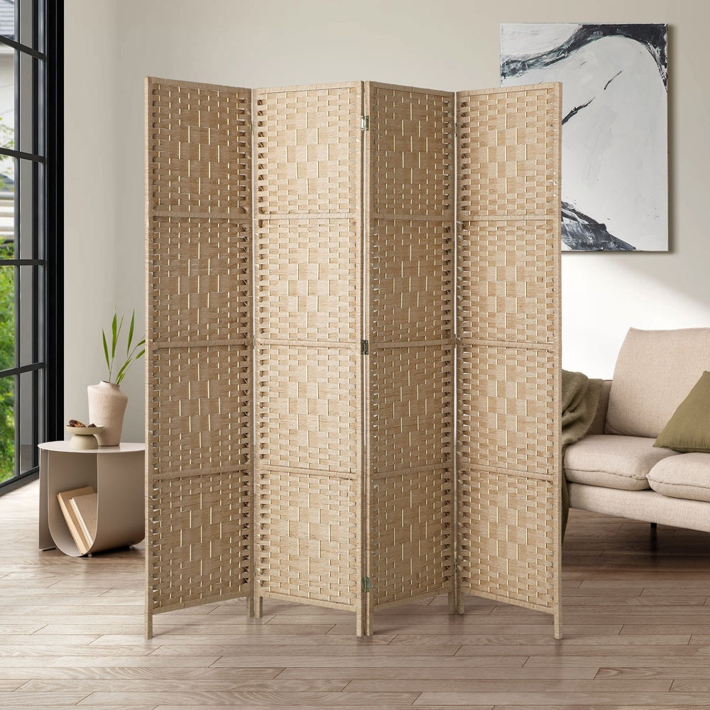 Oikiture 4 Panel Room Divider Privacy Screen Wood-Room Divider-PEROZ Accessories