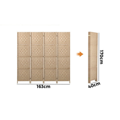 Oikiture 4 Panel Room Divider Privacy Screen Wood-Room Divider-PEROZ Accessories