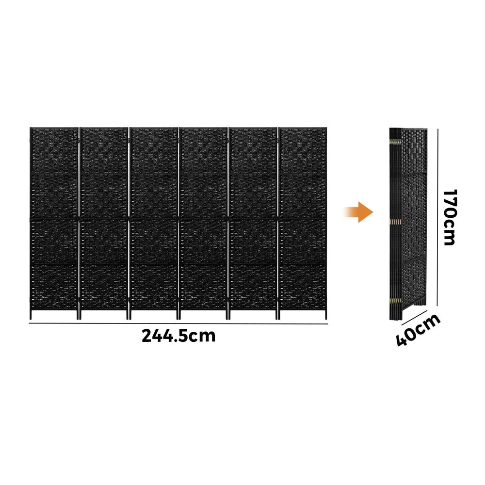Oikiture 6 Panel Room Divider Privacy Screen Black-Room Divider-PEROZ Accessories