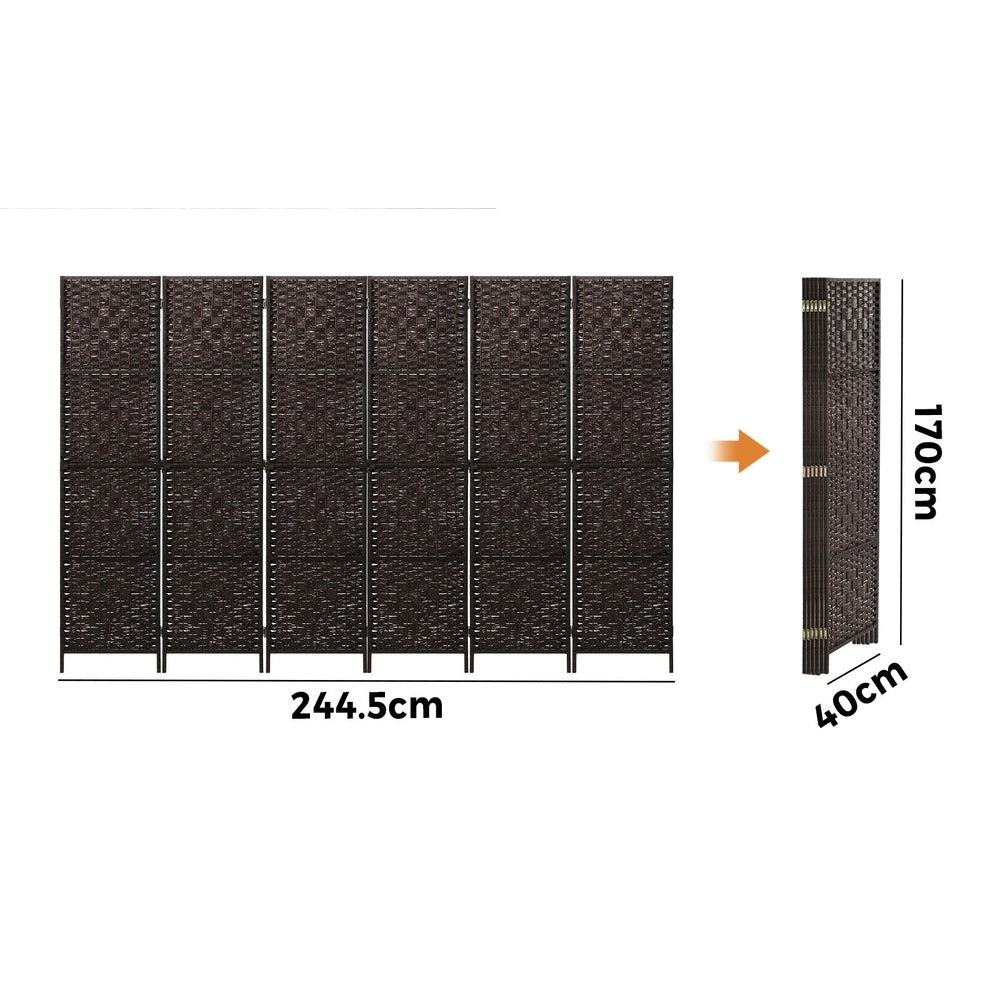 Oikiture 6 Panel Room Divider Privacy Screen Brown-Room Divider-PEROZ Accessories