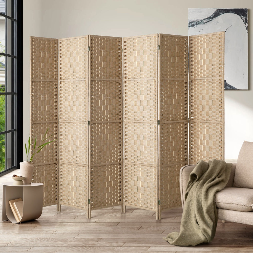 Oikiture 6 Panel Room Divider Privacy Screen Wood-Room Divider-PEROZ Accessories