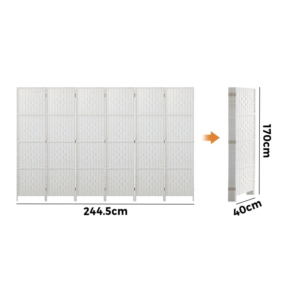 Oikiture 6 Panel Room Divider Privacy Screen White-Room Divider-PEROZ Accessories
