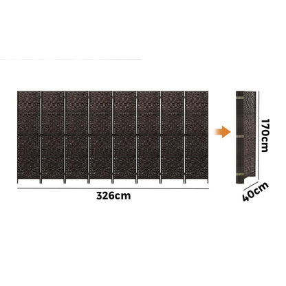 Oikiture 8 Panel Room Divider Privacy Screen Brown-Room Divider-PEROZ Accessories