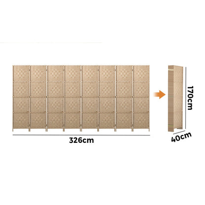 Oikiture 8 Panel Room Divider Privacy Screen Wood-Room Divider-PEROZ Accessories