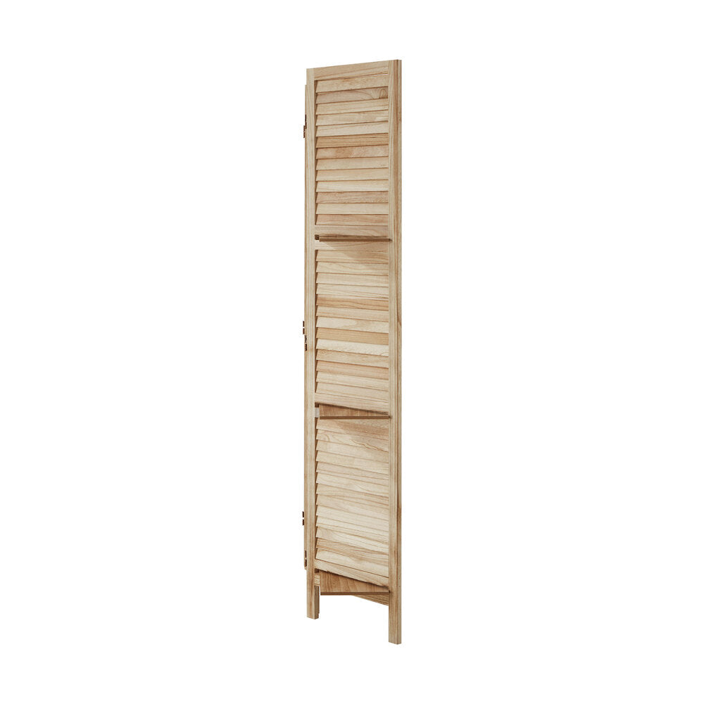 Oikiture 4 Panel Room Divider With Shelves Timber Wooden Natural-Room Dividers-PEROZ Accessories