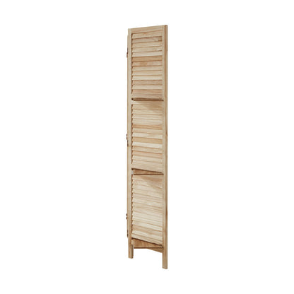 Oikiture 4 Panel Room Divider With Shelves Timber Wooden Natural-Room Dividers-PEROZ Accessories
