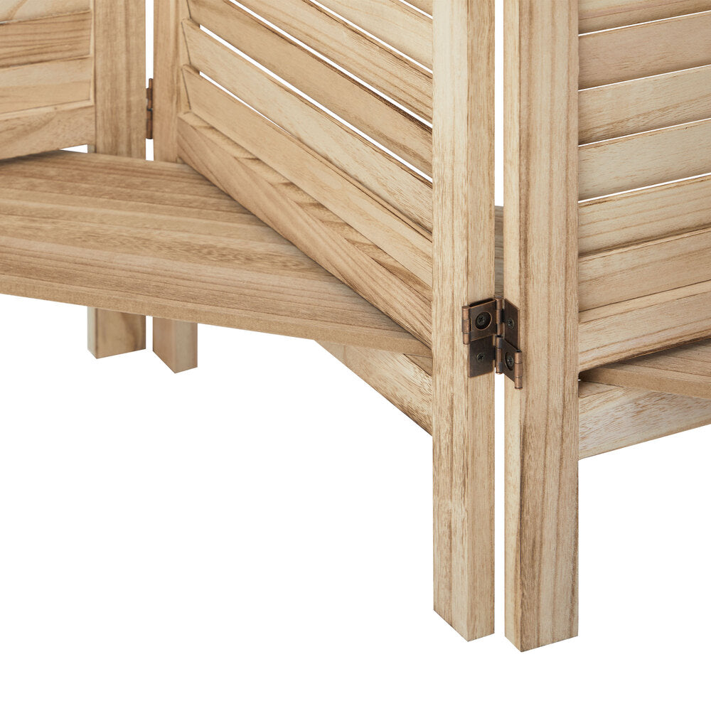Oikiture 4 Panel Room Divider With Shelves Timber Wooden Natural-Room Dividers-PEROZ Accessories