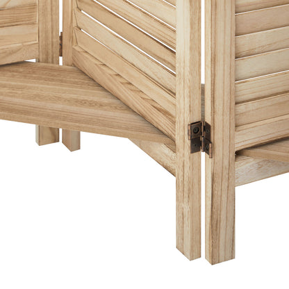 Oikiture 4 Panel Room Divider With Shelves Timber Wooden Natural-Room Dividers-PEROZ Accessories