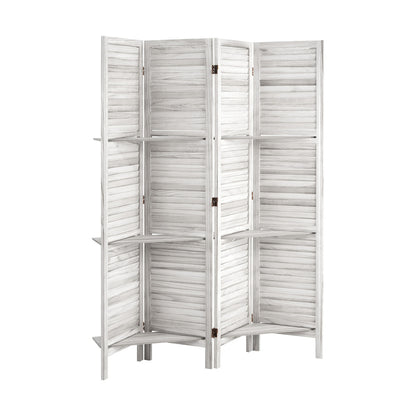 Oikiture 4 Panel Room Divider With Shelves Timber Wooden White-Room Dividers-PEROZ Accessories