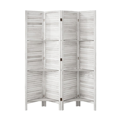 Oikiture 4 Panel Room Divider With Shelves Timber Wooden White-Room Dividers-PEROZ Accessories