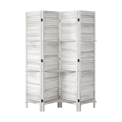 Oikiture 4 Panel Room Divider With Shelves Timber Wooden White-Room Dividers-PEROZ Accessories