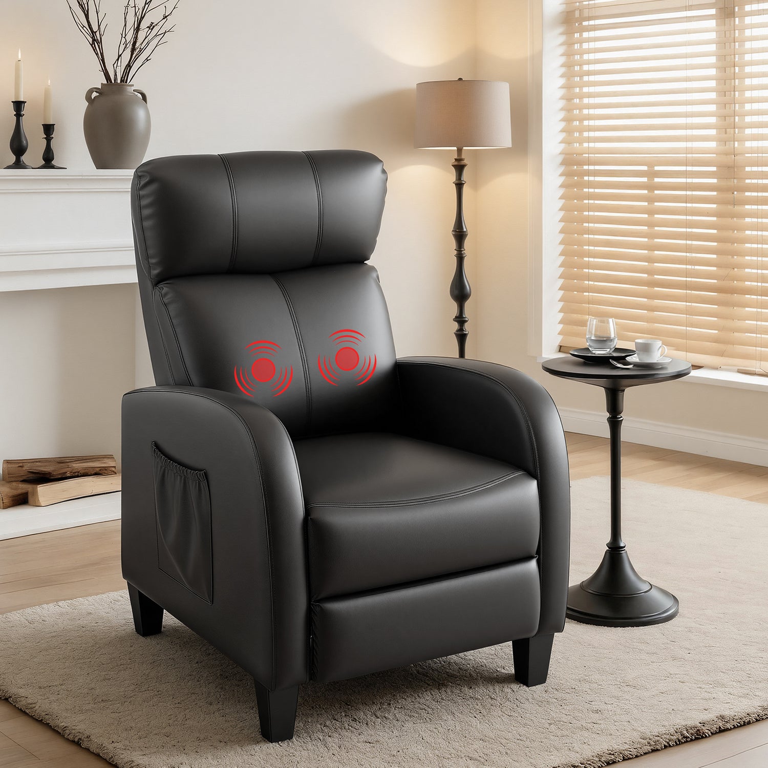 Artiss Massage Recliner Chair Small Recliner Sofa for Adults PU Leather Black-Furniture > Bar Stools &amp; Chairs > Arm Chairs &amp; Recliners-PEROZ Accessories