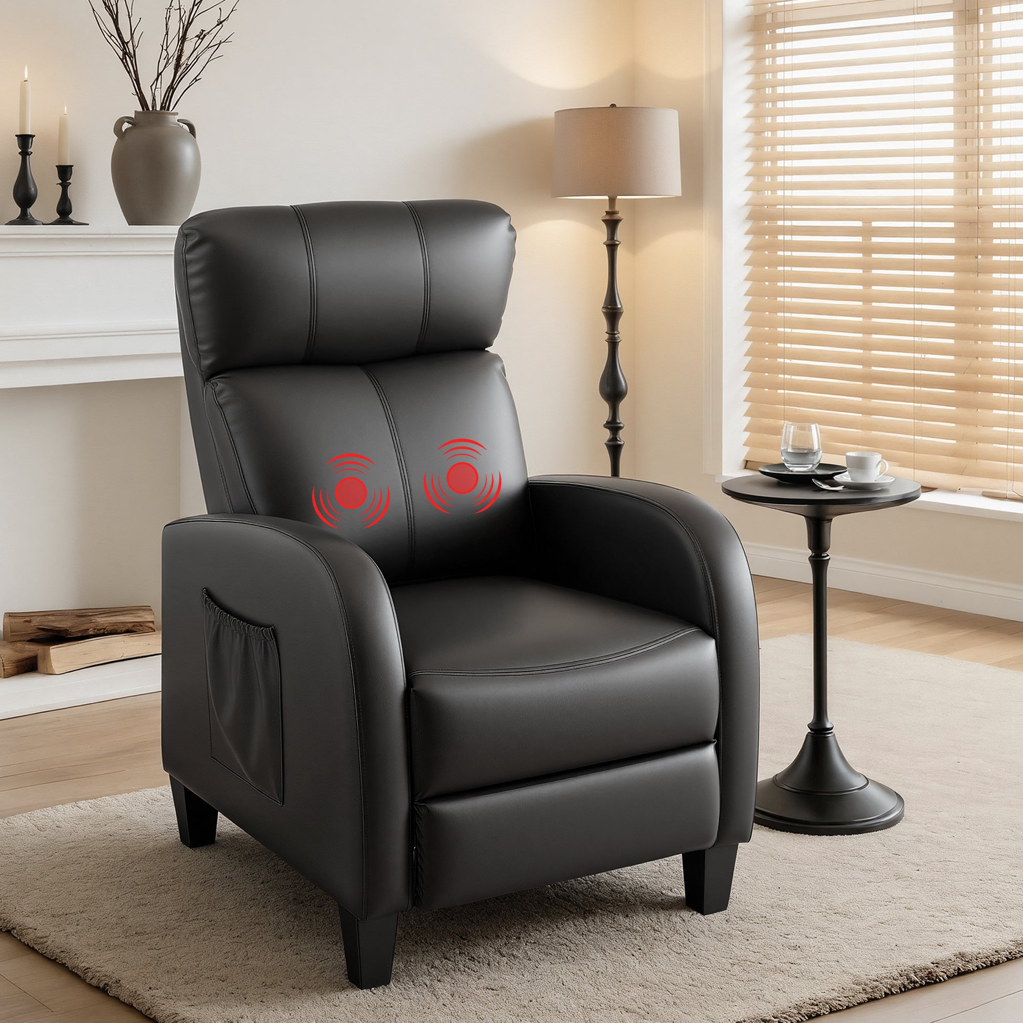 Artiss Massage Recliner Chair Small Recliner Sofa for Adults PU Leather Black-Furniture > Bar Stools &amp; Chairs > Arm Chairs &amp; Recliners-PEROZ Accessories