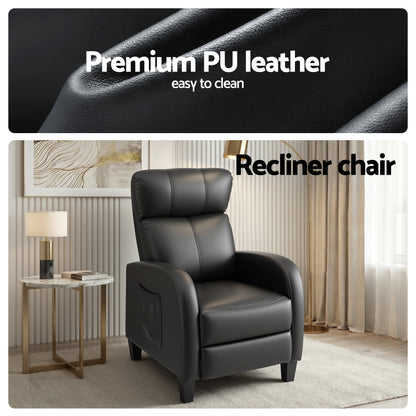 Artiss Massage Recliner Chair Small Recliner Sofa for Adults PU Leather Black-Furniture > Bar Stools &amp; Chairs > Arm Chairs &amp; Recliners-PEROZ Accessories