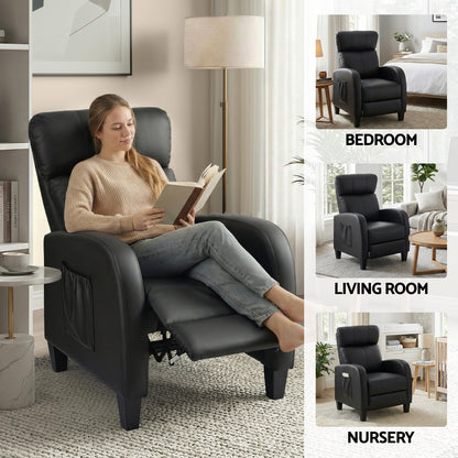 Artiss Massage Recliner Chair Small Recliner Sofa for Adults PU Leather Black-Furniture > Bar Stools &amp; Chairs > Arm Chairs &amp; Recliners-PEROZ Accessories
