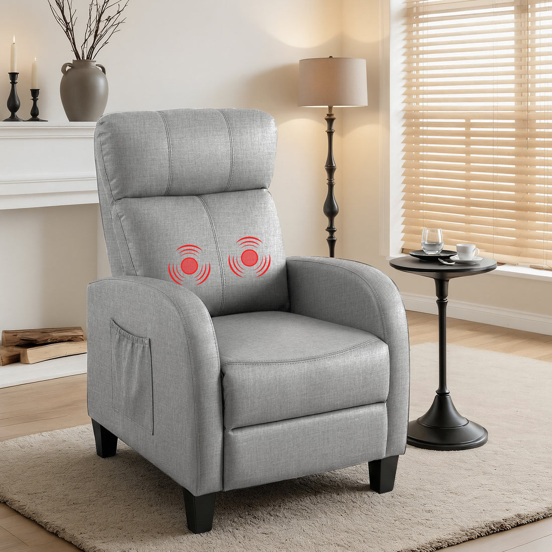 Artiss Massage Recliner Chair Small Recliner Sofa for Adults Fabric Grey-Furniture > Bar Stools &amp; Chairs > Arm Chairs &amp; Recliners-PEROZ Accessories
