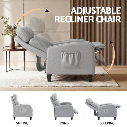 Artiss Massage Recliner Chair Small Recliner Sofa for Adults Fabric Grey-Furniture > Bar Stools &amp; Chairs > Arm Chairs &amp; Recliners-PEROZ Accessories