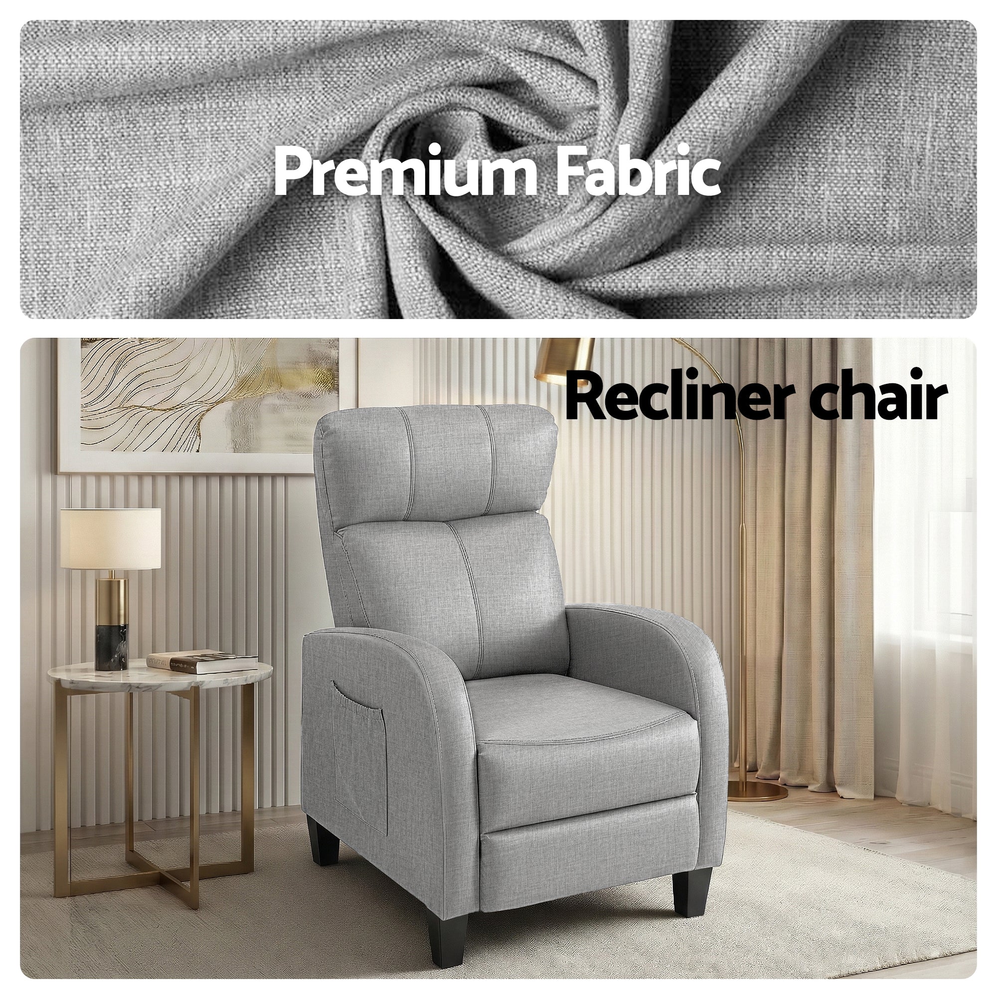 Artiss Massage Recliner Chair Small Recliner Sofa for Adults Fabric Grey-Furniture > Bar Stools &amp; Chairs > Arm Chairs &amp; Recliners-PEROZ Accessories