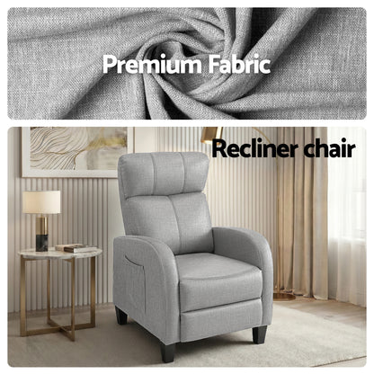 Artiss Massage Recliner Chair Small Recliner Sofa for Adults Fabric Grey-Furniture > Bar Stools &amp; Chairs > Arm Chairs &amp; Recliners-PEROZ Accessories