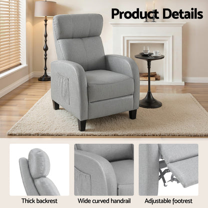 Artiss Massage Recliner Chair Small Recliner Sofa for Adults Fabric Grey-Furniture > Bar Stools &amp; Chairs > Arm Chairs &amp; Recliners-PEROZ Accessories